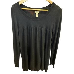 Ella Moss Pure Cashmere Women Large 100% Cashmere Long‎ Scoop Neck Sweater Black